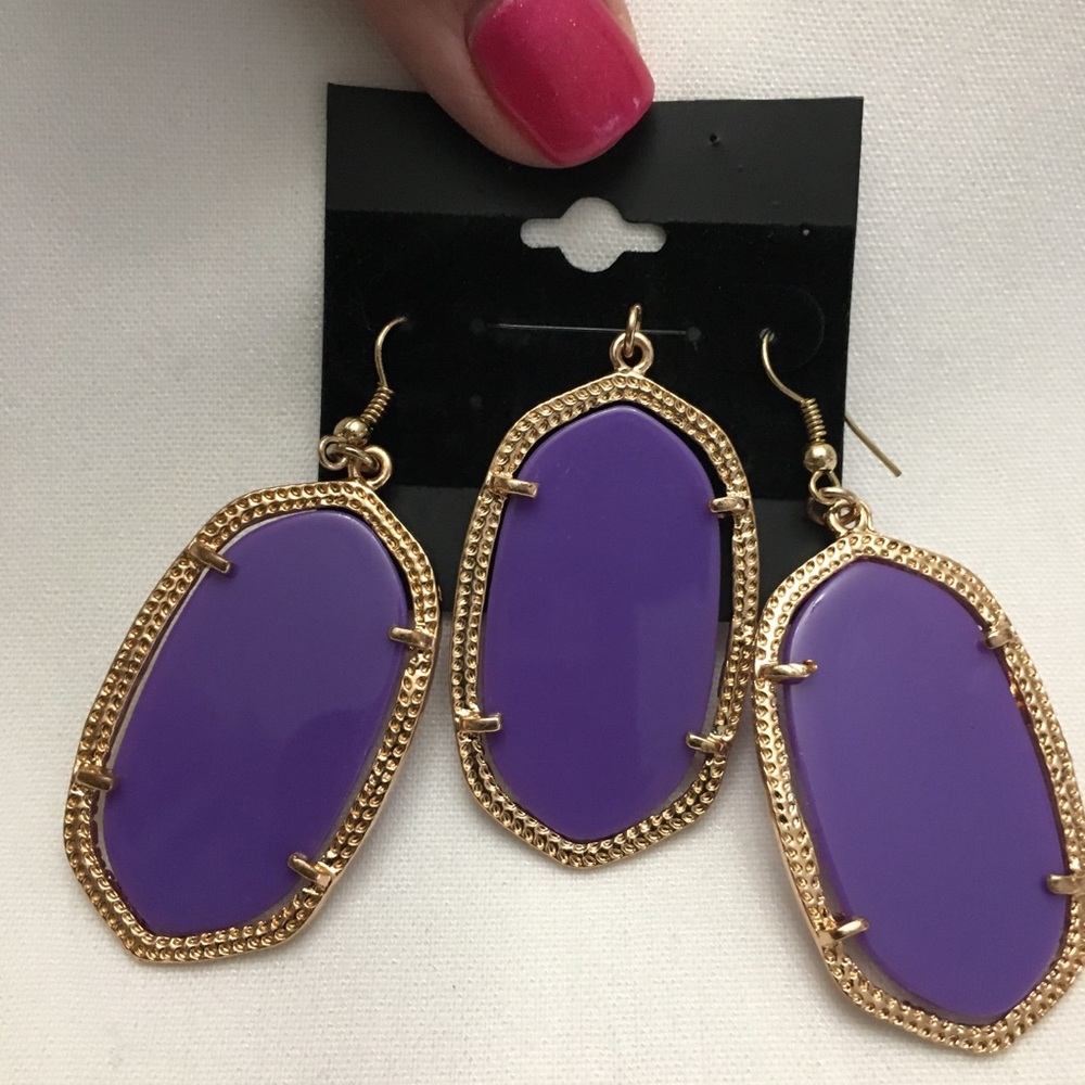 Bezel Purple GT Pendant & Dangle Earrings NWOT